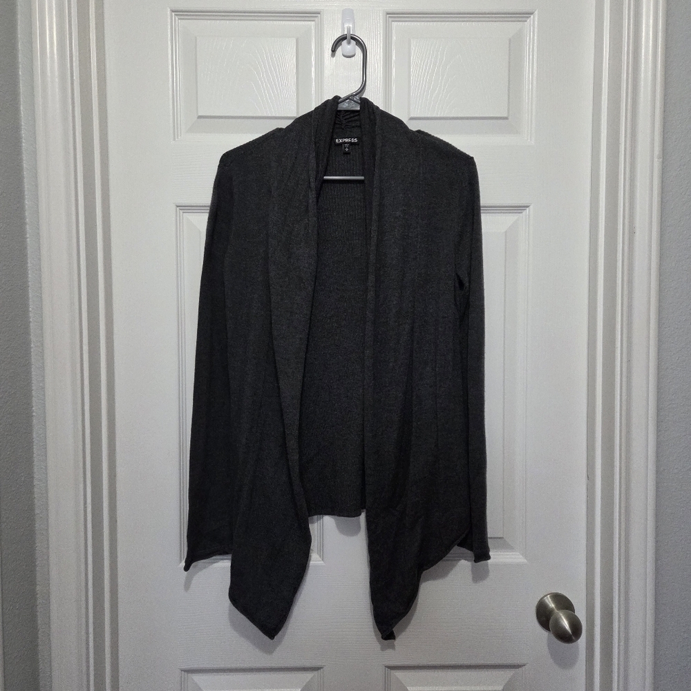 Express Charcoal Gray Waterfall Open Front Cardigan Size Medium Business Casual - Picture 1 of 7